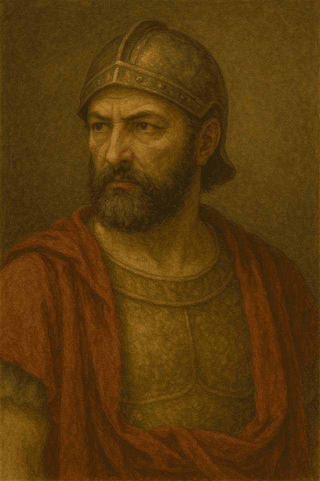 Oil painting of Hannibal Barca, legendary Carthaginian general, who died by confirmed suicide using poison in 183 BCE.
