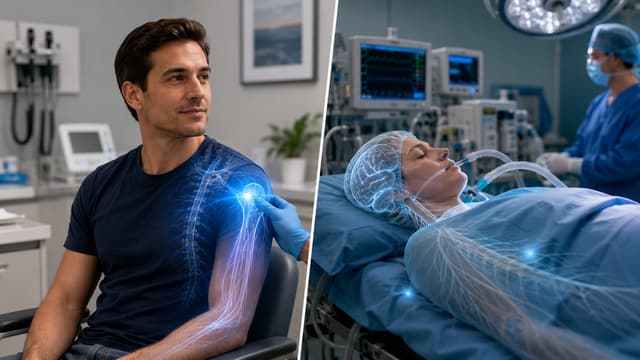 Analgesia and anesthesia comparison showing conscious pain relief versus monitored surgical sedation